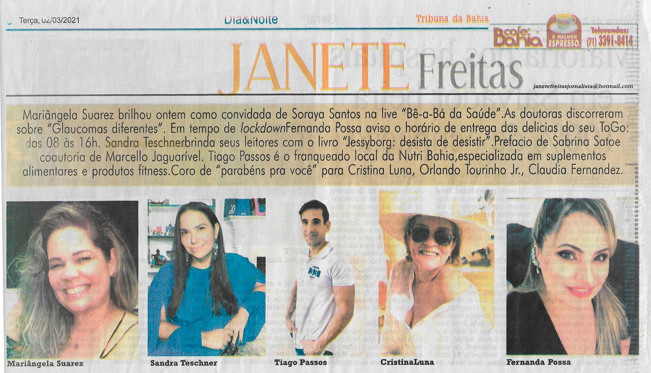 Jornal Tribuna da Bahia de hoje, coluna de Janete Freitas.